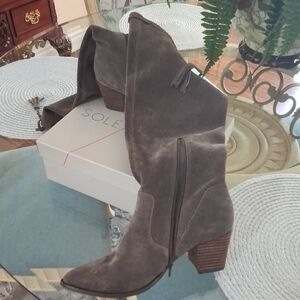 Sole Society Women's Taupe Suede Heeled Boots